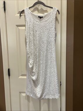 Rachel Zoe White Sequin Sleeveless Midi Dress